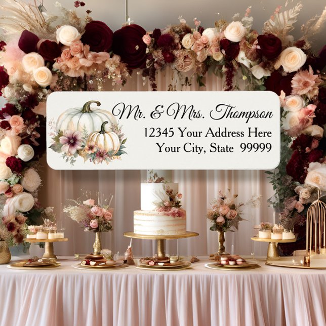 Fall White Pumpkin Floral Burgundy Return Address (Creator Uploaded)