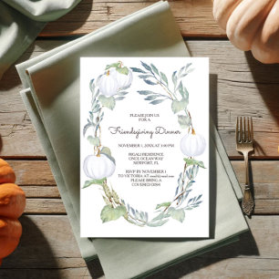 Fall WHITE PUMPKIN Greenery Friends Giving  Invitation