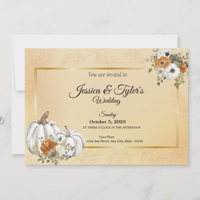 Fall White Pumpkin Rust Wedding Invitations (Front)