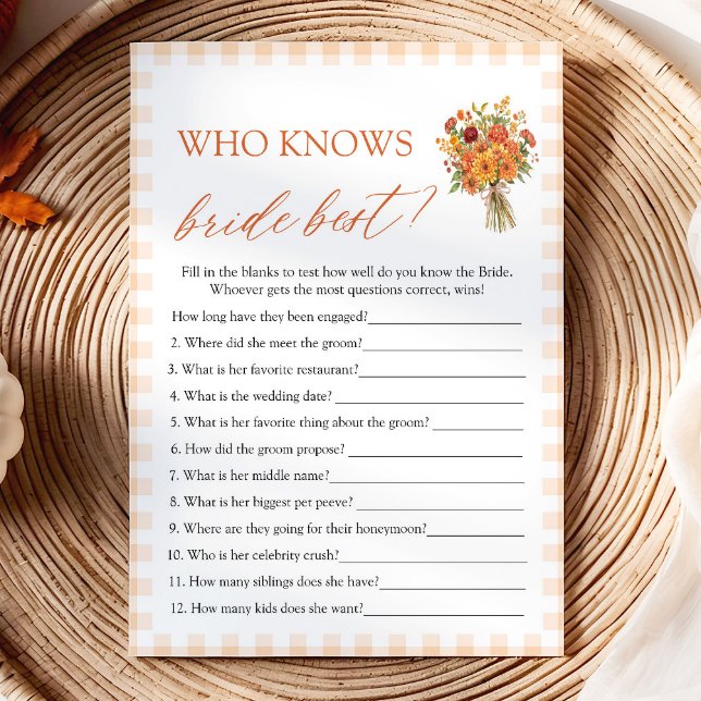 Fall Who Knows The Bride Best Bridal Shower Game Invitation (Fall Who Knows The Bride Best Bridal Shower Game)