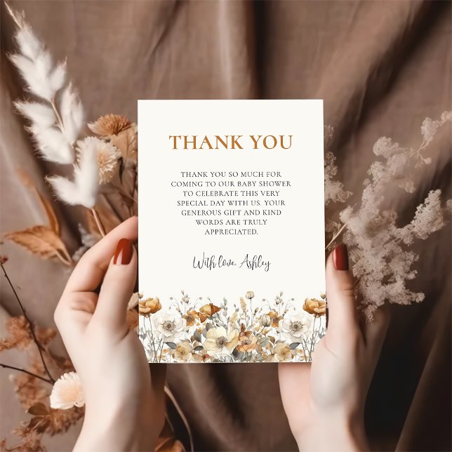 Fall Wildflower Autumn Baby Shower Thank You Card (Creator Uploaded)