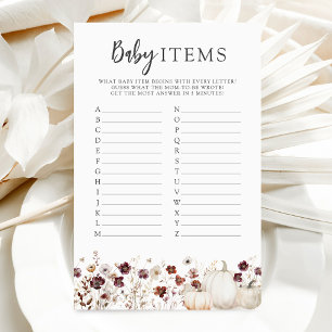 Fall Wildflower Baby Shower Baby Items Game