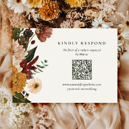 Fall Wildflower Boho QR Code Wedding RSVP Card