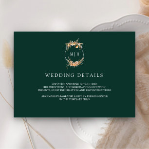 Fall Wildflower Crest Emerald Wedding Details Enclosure Card