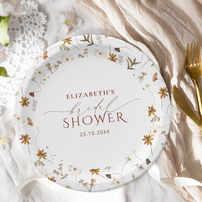 Fall Wildflower Elegant Bridal Shower  Paper Plate (Creator Uploaded)