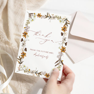 Fall Wildflower Elegant Bridal Shower  Thank You Card