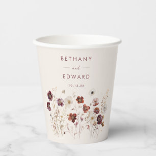 Fall Wildflower Field Beige Wedding Paper Cups
