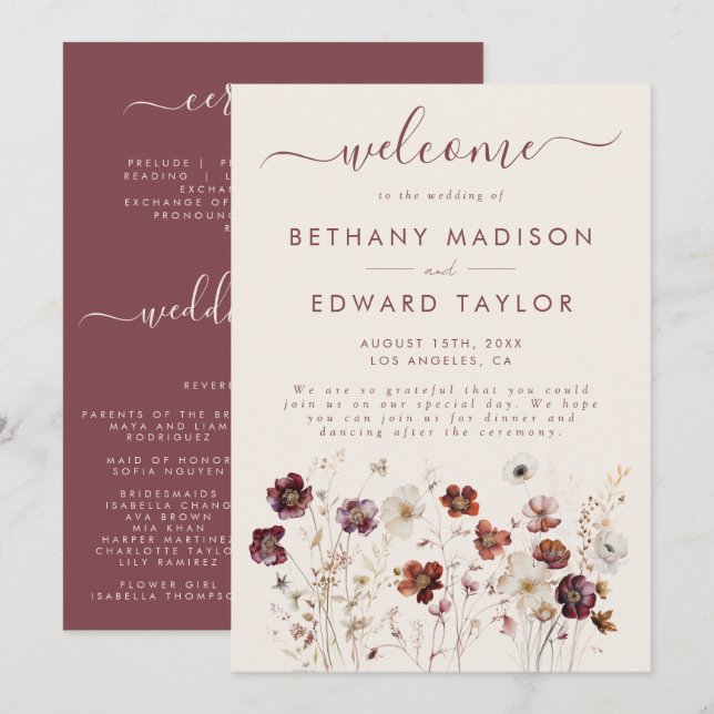 Fall Wildflower Field Beige Wedding Programme (Front/Back)
