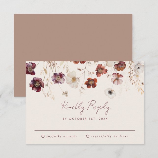 Fall Wildflower Field Beige Wedding RSVP Card (Front/Back)