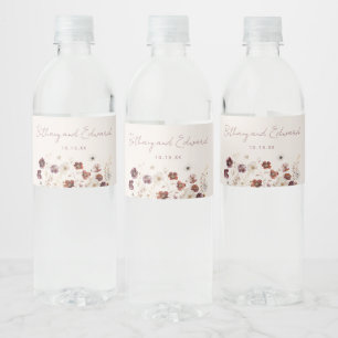 Fall Wildflower Field Beige Wedding Water Bottle Label