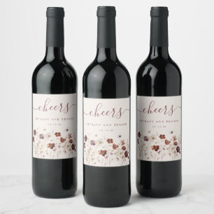 Fall Wildflower Field Beige Wedding Wine Label