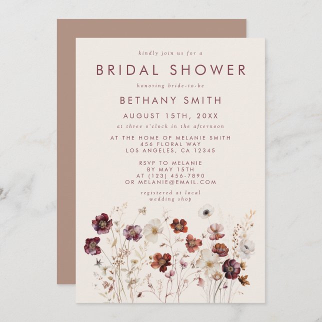 Fall Wildflower Field Bridal Shower Invitation (Front/Back)