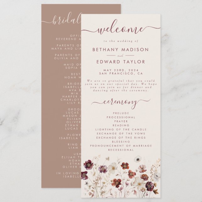 Fall Wildflower Field Wedding Programme (Front/Back)