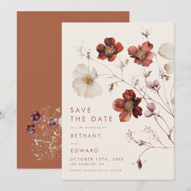 Fall Wildflower Field Wedding Save The Date (Front/Back)