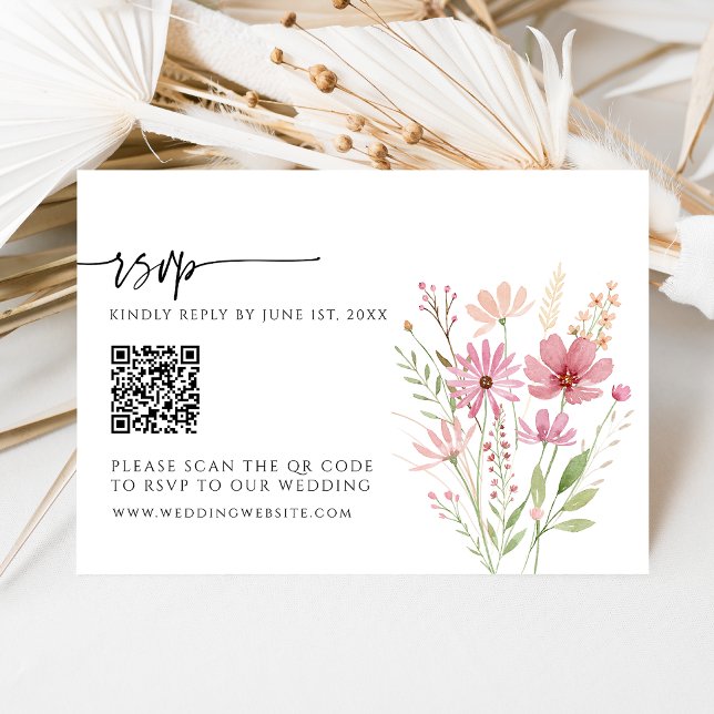 Fall Wildflower Floral QR Code Wedding RSVP Card (Creator Uploaded)