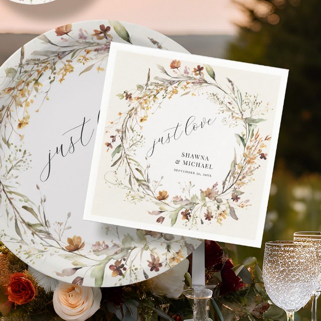 Fall Wildflower Floral Wreath Autumn BOHO Wedding Napkin (Creator Uploaded)