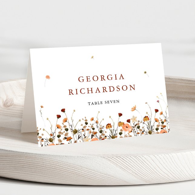 Fall Wildflower Garden Boho wedding Place Card (Fall Wildflower Garden Floral Boho Autumn Chic wedding Personalized Guest name place card)