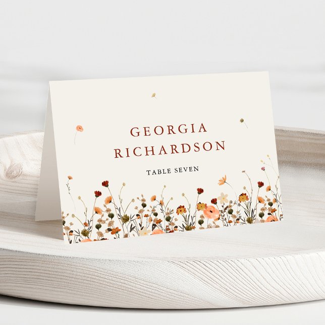 Fall Wildflower Garden Boho wedding Place Card (Fall Wildflower Garden Floral Boho Autumn chic wedding personalized guest name place card)