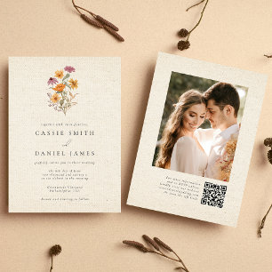 Fall Wildflower Garden Botanical Photo Wedding QR Invitation