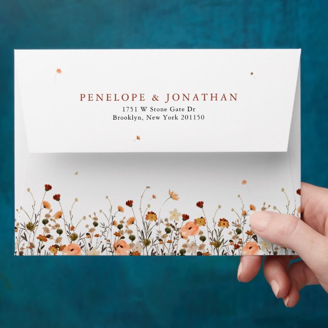 Fall Wildflower Garden Floral Boho Chic wedding Envelope (Hand)