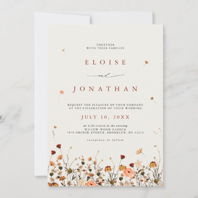 Fall Wildflower Garden Floral Boho chic Wedding    Invitation (Front)