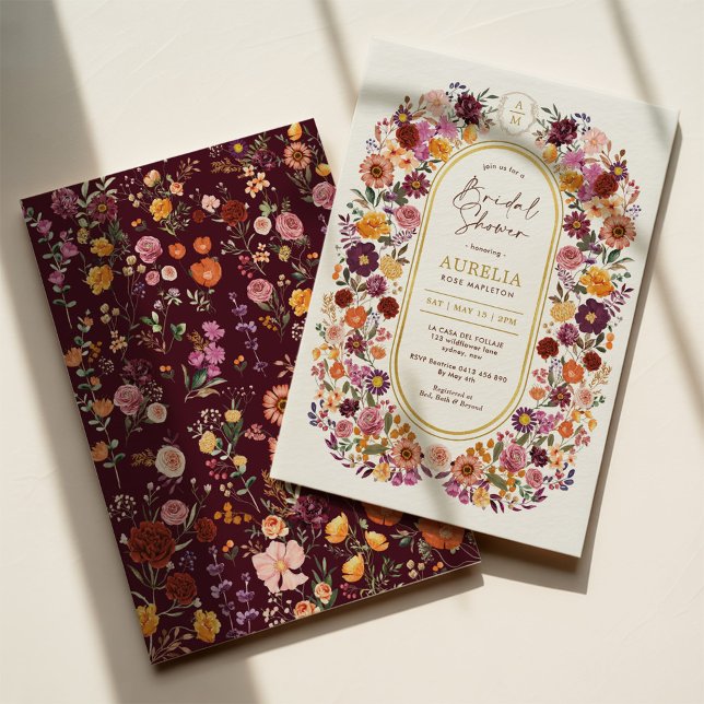 Fall Wildflower Garden Monogram Bridal Shower Invitation (Creator Uploaded)