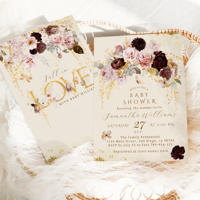Fall Wildflower Gold Floral Baby Girl Shower Invitation (Creator Uploaded)