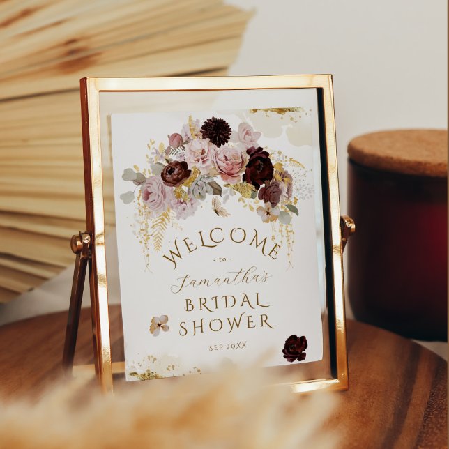 Fall Wildflower Gold Floral Bridal Shower Poster (Creator Uploaded)