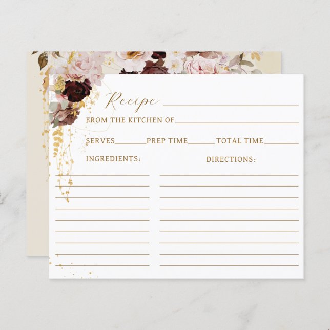 Fall Wildflower Gold Floral Bridal Shower Recipe (Front/Back)