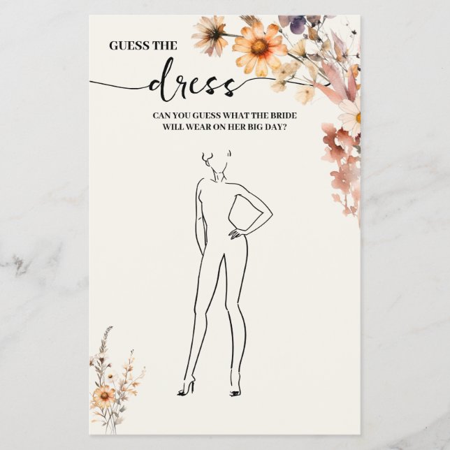 Fall Wildflower Guess the Dress Shower Game Card (Front)