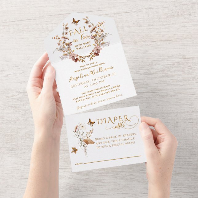 Fall Wildflower Minimalist Elegant Baby Shower  All In One Invitation (Tearaway)