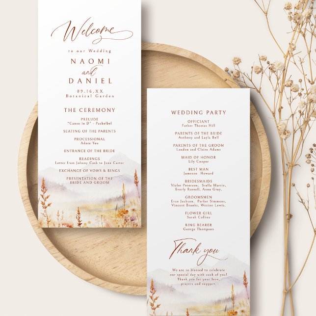 Fall Wildflower Mountain Rustic Wedding Programs Menu (Fall Wildflower Mountain Rustic Wedding Programs)