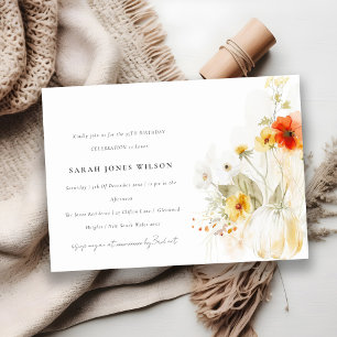 Fall `Wildflower Pumpkin Watercolor Birthday Invitation