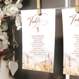 Fall Wildflower table number seating chart
