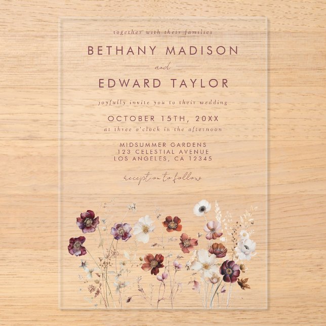 Fall Wildflower Wedding Acrylic Invitations (Front)