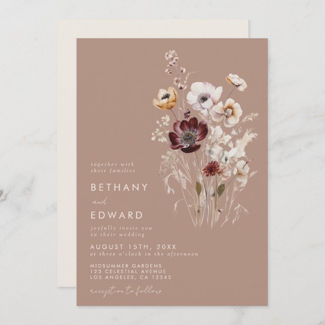 Fall Wildflower Wedding Invitation (Front/Back)