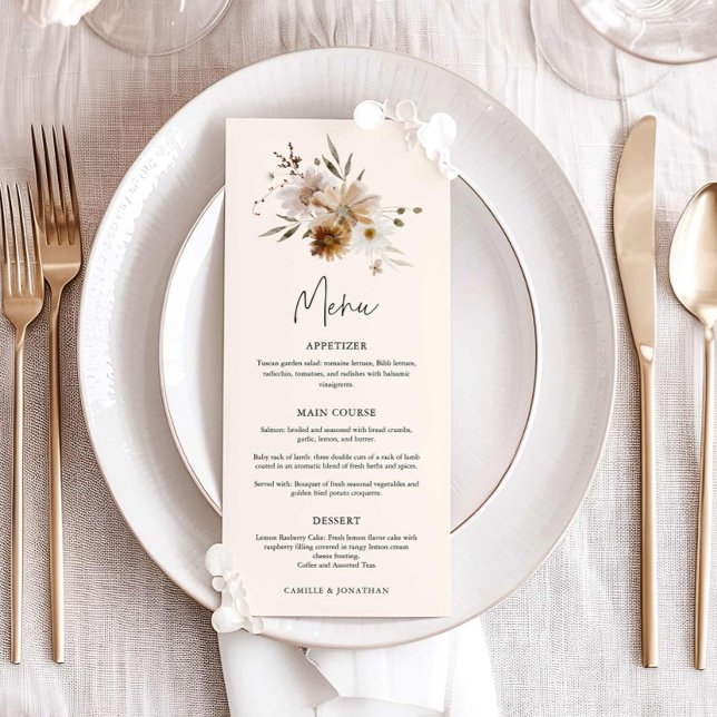 Fall Wildflower Wedding Menu (Wildflower Boho Fall Menu Card)