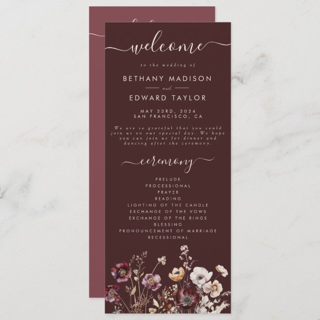 Fall Wildflower Wedding Programme (Front/Back)