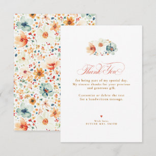 Fall Wildflower Wedding Small Thank You Card