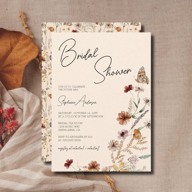 Fall Wildflowers Boho Bridal Shower Invitation (Creator Uploaded)