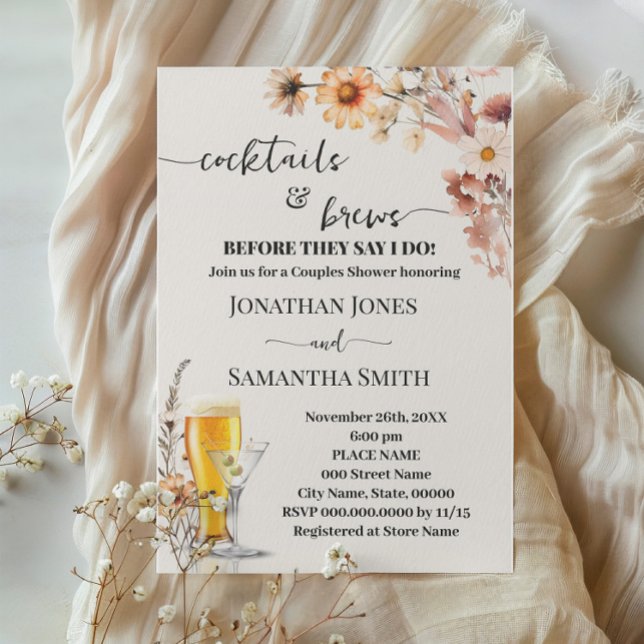 Fall Wildflowers Cocktails & Brews Couples Shower Invitation (Creator Uploaded)