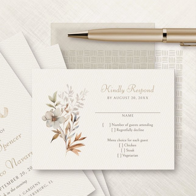Fall Wildflowers Elegant Wedding RSVP Card (Creator Uploaded)