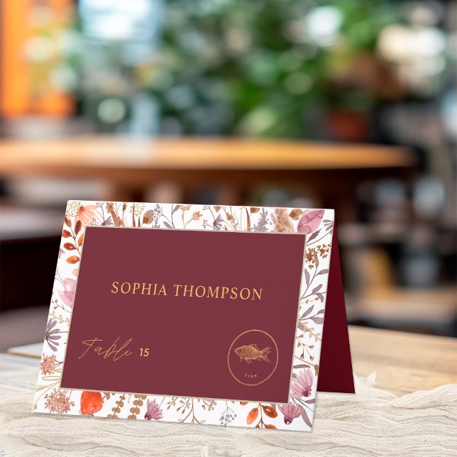 Fall Wildflowers Fish Meal Choice Guest Name Card (Creator Uploaded)