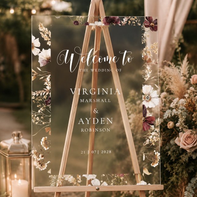 Fall Wildflowers Floral Wedding  Acrylic Sign (Creator Uploaded)
