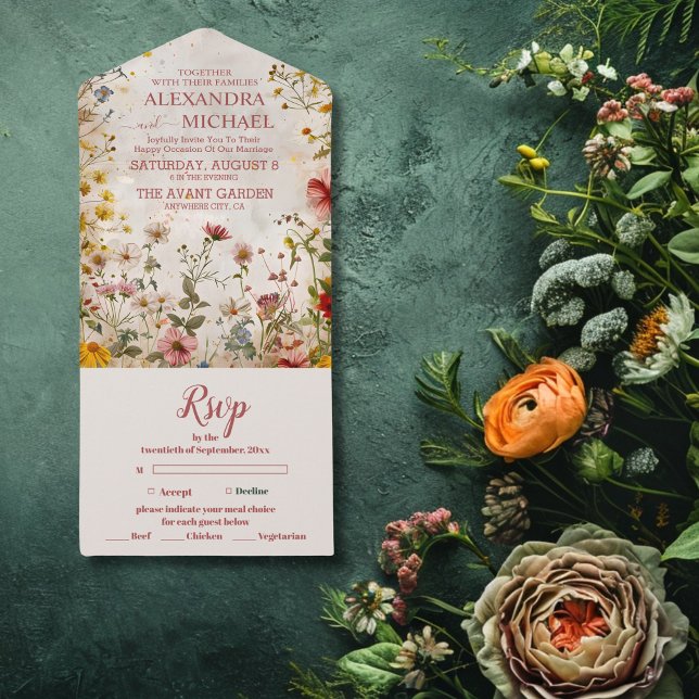 Fall Wildflowers Floral Wedding All In One Invitation (Creator Uploaded)