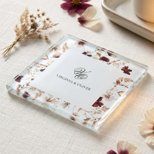 Fall Wildflowers Floral Wedding  Glass Coaster