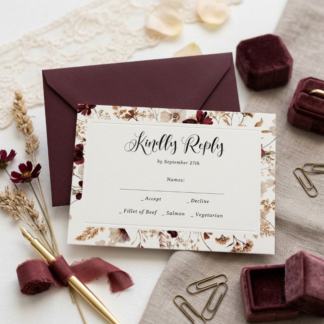 Fall Wildflowers Floral Wedding  RSVP Card (Creator Uploaded)