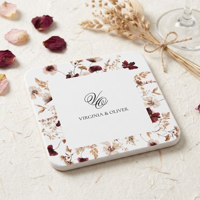 Fall Wildflowers Floral Wedding  Square Paper Coaster (Creator Uploaded)
