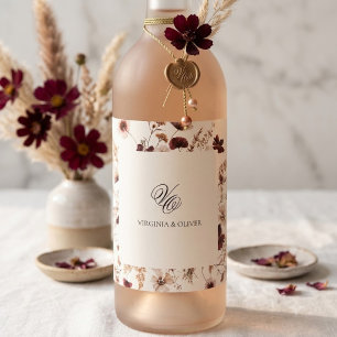 Fall Wildflowers Floral Wedding  Wine Label