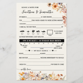 Fall Wildflowers Note for Couple Wedding Game Card